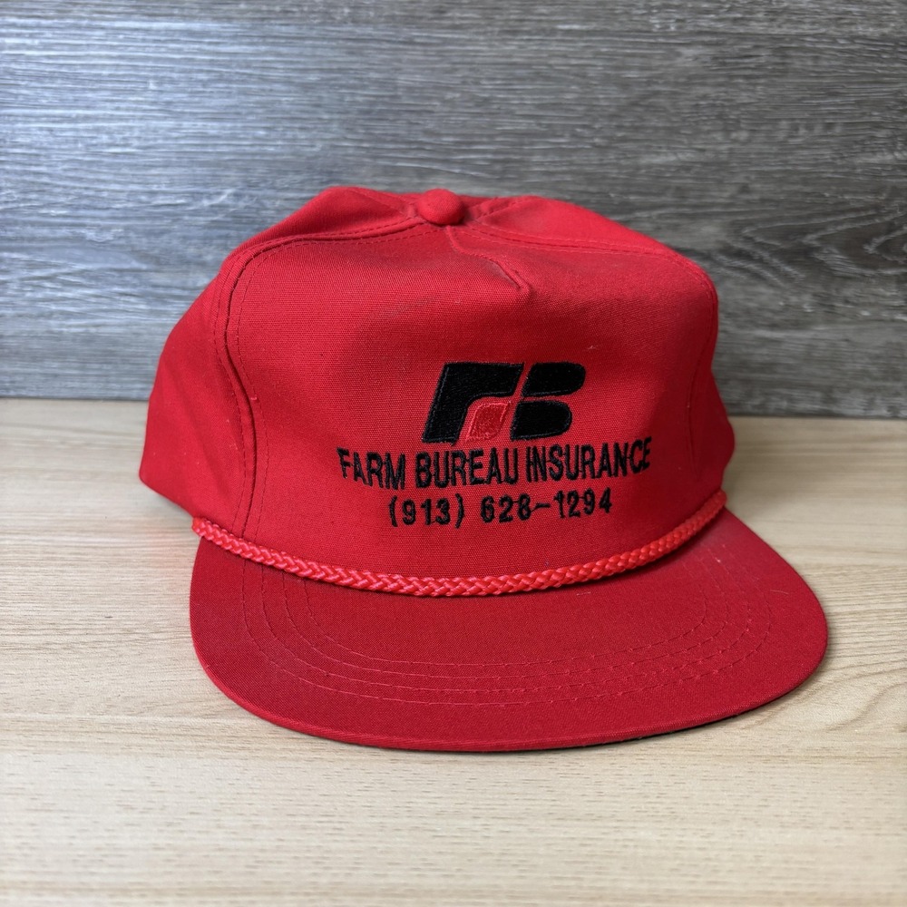 Vintage Farm Bureau Insurance Hat Cap Snap Back Red Rope Embroidered Mens